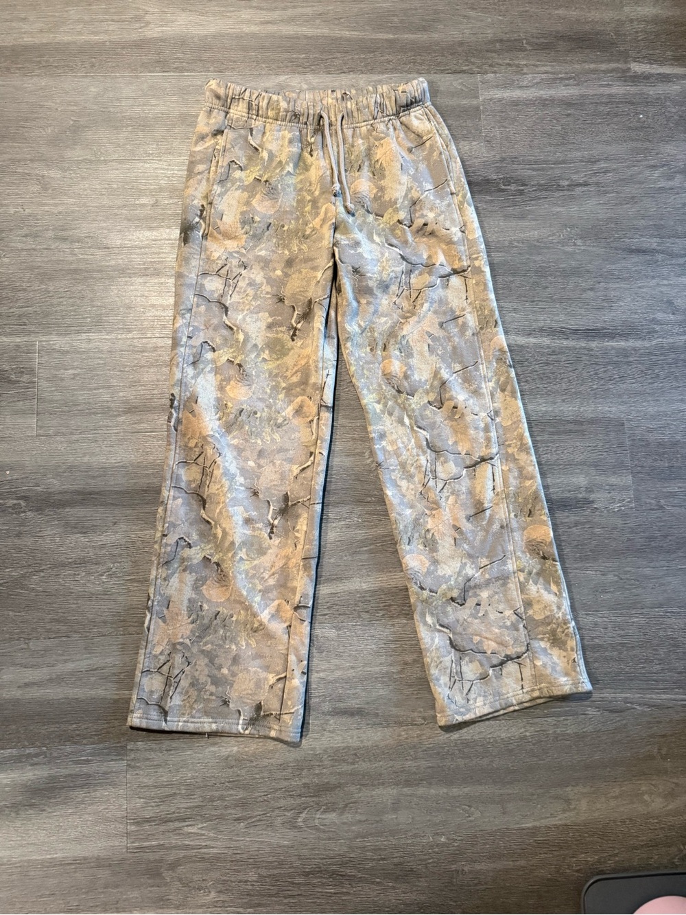 Garage Beige & Gray Patterned Wide-Leg Pants